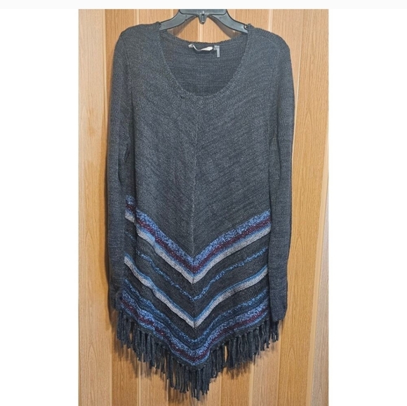Soft Surroundings Sweaters - Soft Surroundings Charcoal and  Fringed Bottom